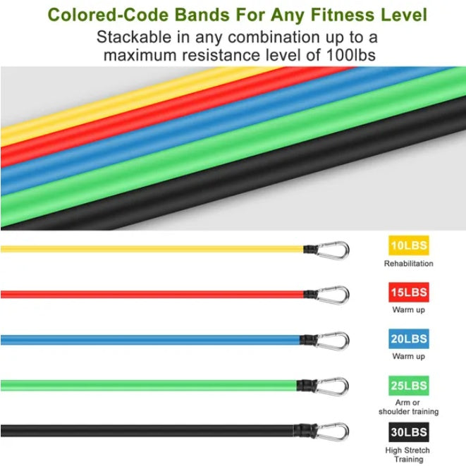 Resistance Bands Set" 11 Piece Elastic Rope Set, Fitness Tension Belt, Portable Yoga Fitness Anti Break Latex Multifunctional Tension Rope