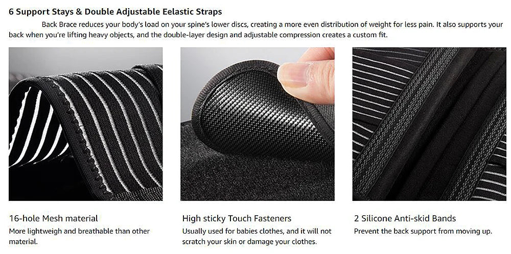 Tcare Sports Back Braces for Lower Back Pain Relief with 6 Stays,Breathable Back Support for Work, Anti-skid Lumbar Support Belt