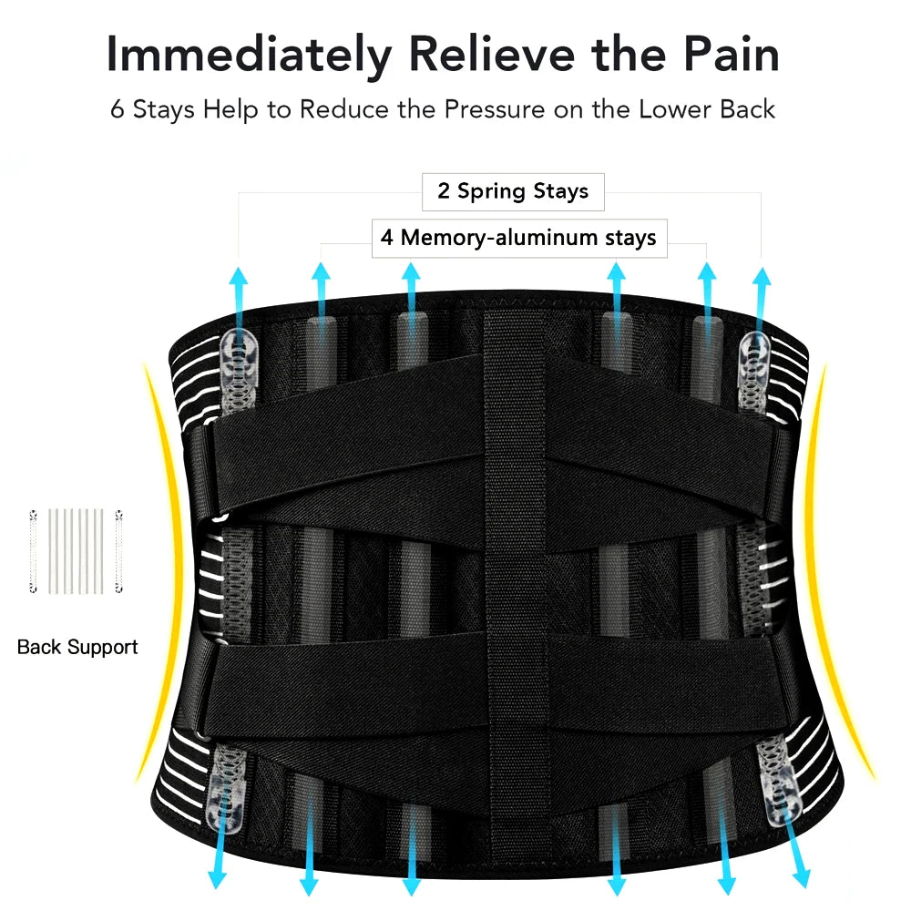 Tcare Sports Back Braces for Lower Back Pain Relief with 6 Stays,Breathable Back Support for Work, Anti-skid Lumbar Support Belt