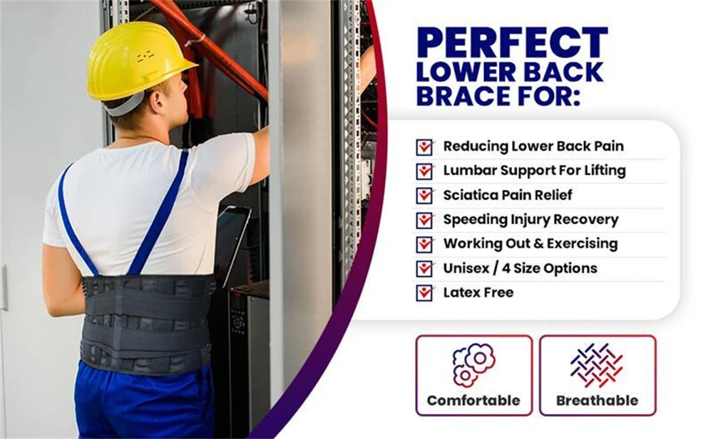 Tcare Sports Back Braces for Lower Back Pain Relief with 6 Stays,Breathable Back Support for Work, Anti-skid Lumbar Support Belt